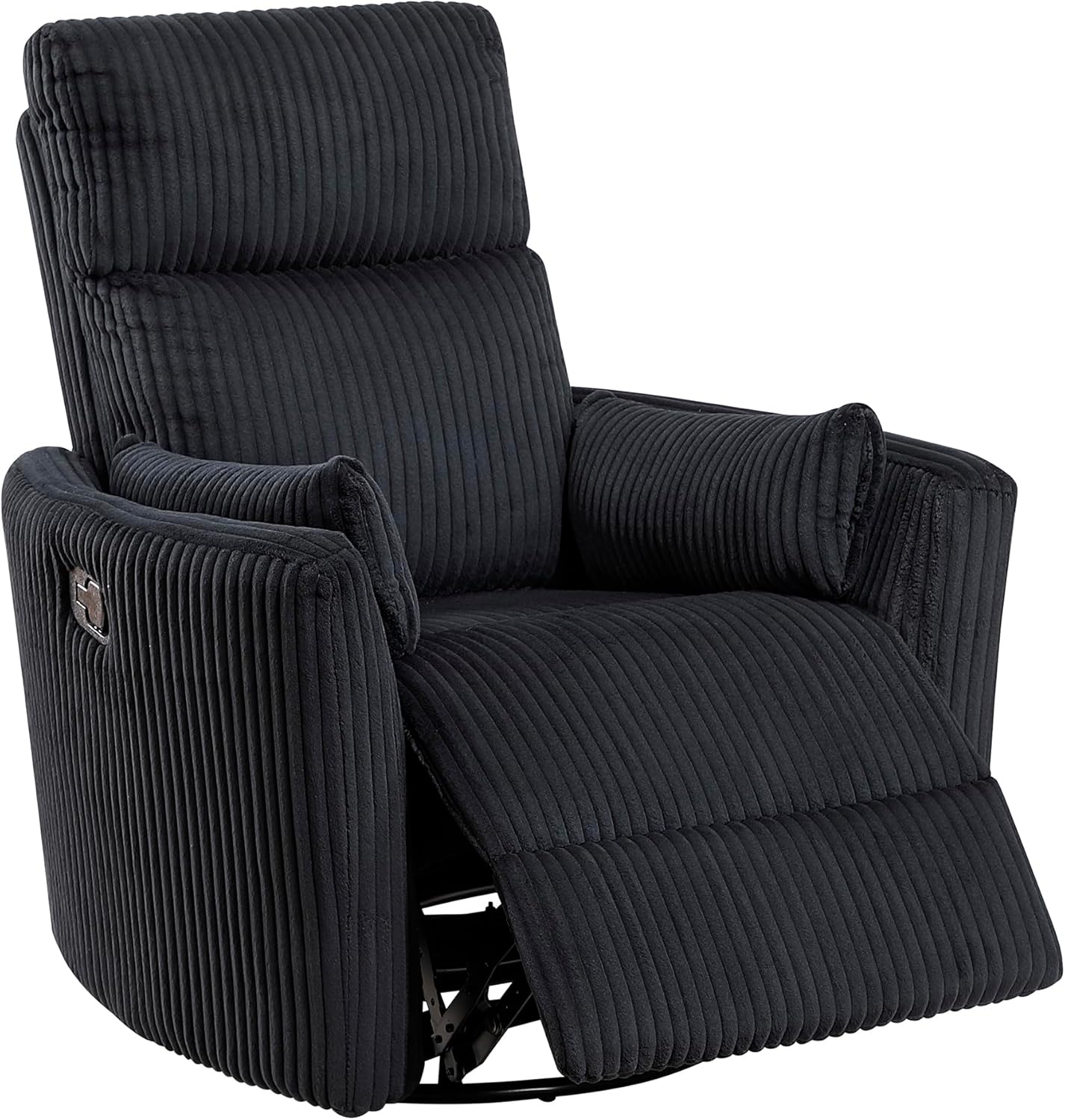 Lexicon Modern Swivel Glider Recliner Chair, Nursery Glider, Corduroy Fabric Upholstery Recliner with 2 Lumbar Pillows, Manual Reclining Sofa Chair for Living Room/Office/Apartment, Beige