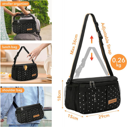 Miracle Baby Stroller Organizer Bag for Mom,Universal Stroller Storage Caddy Diaper Bag- Compatible with Most Stroller - Multifunctional Larg(Grey Star)