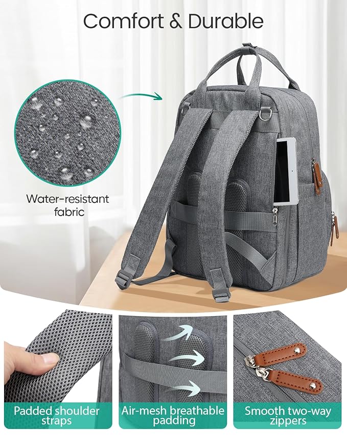 Qualyphant Extra Large Diaper Bag Backpack for Two Kids Twins - Expandable Baby Bag (26-36L), Dual Big Compartments - Includes Changing Pad & Stroller Straps, Unisex Grey