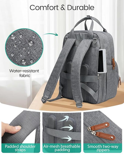 Qualyphant Extra Large Diaper Bag Backpack for Two Kids Twins - Expandable Baby Bag (26-36L), Dual Big Compartments - Includes Changing Pad & Stroller Straps, Unisex Grey