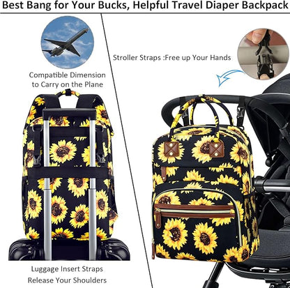 Tenot Diaper Bag Backpack Tote for Women Large Capacity, Baby Bag with Insulated Pockets Multifunctional Diaper Bags For Baby Girl Boy Waterproof Baby Bags For Boys Girls Mama Maternity Bag Sunflower