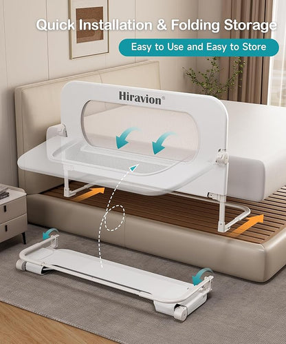 Bed Rail for Toddlers, Baby Bed Rail Guard with U-Shape Base, Height Adjustable & Foldable Toddler Bed Rails for Full Size, Queen, King, Twin (White, 33in)