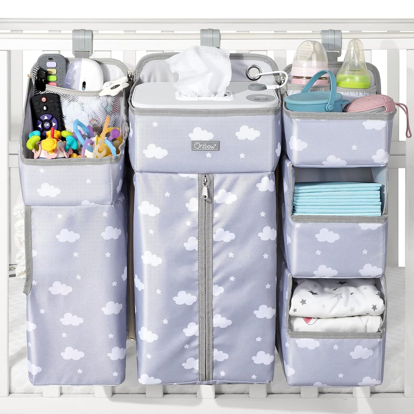 Orzbow 3-in-1 Hanging Diaper Caddy Organizer for Changing Table, Nursery Organization and Diaper Stacker for Crib Wall, Removable Diaper Organizer for Baby Girl Essentials, Pink