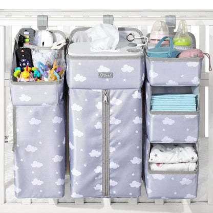 Orzbow 3-in-1 Hanging Diaper Caddy Organizer for Changing Table, Nursery Organization and Diaper Stacker for Crib Wall, Removable Diaper Organizer for Baby Girl Essentials, Pink