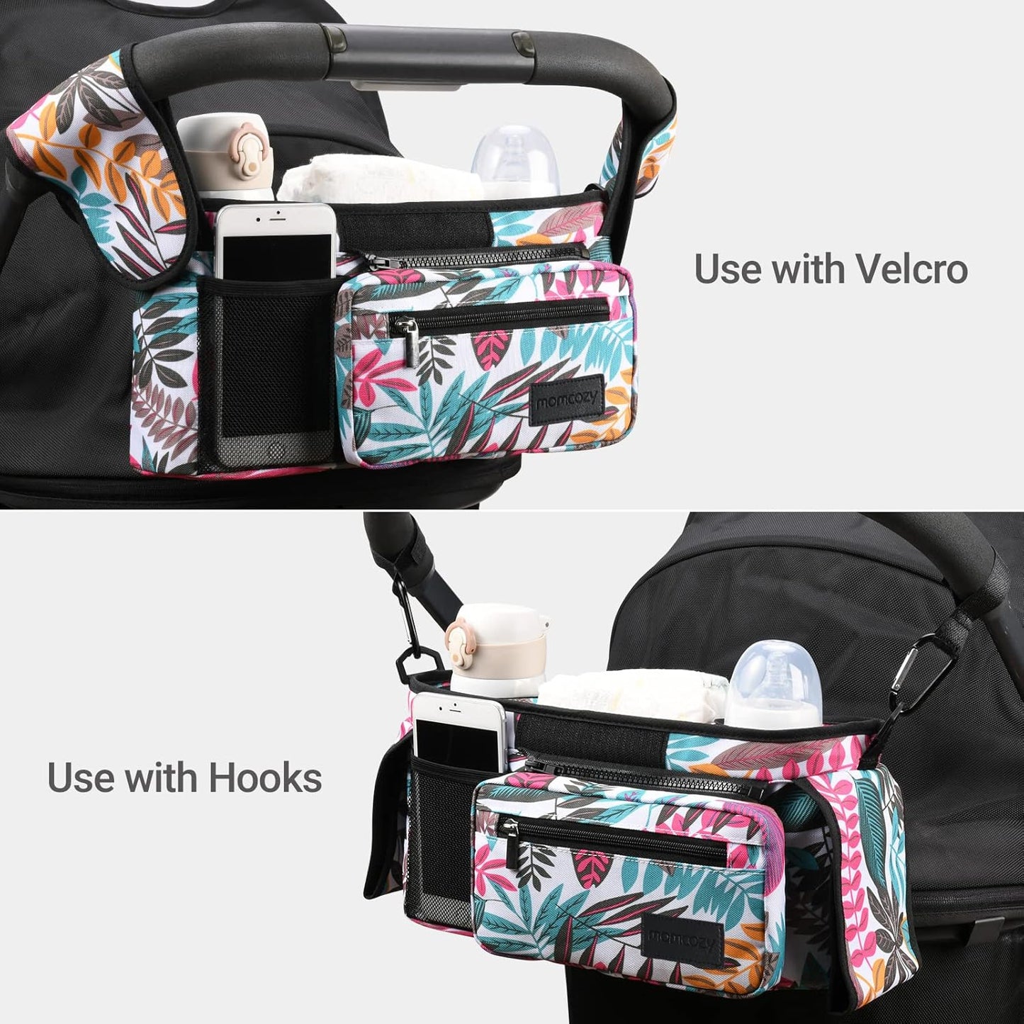 Momcozy Universal Stroller Organizer with Insulated Cup Holder Detachable Phone Bag & Shoulder Strap, Fits for Stroller like Uppababy, Baby Jogger, Britax, BOB, Umbrella and Pet Stroller