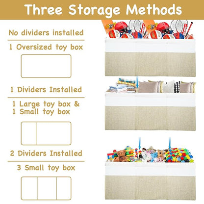 Large Toy Box Chest,Toy Storage Organizer,Storage Bins with Lids,Stuffed Animal Storage,Toy Bins for Kids,Toddlers,Baby,Girls,Nursery,Living Room,playroom(Beige)
