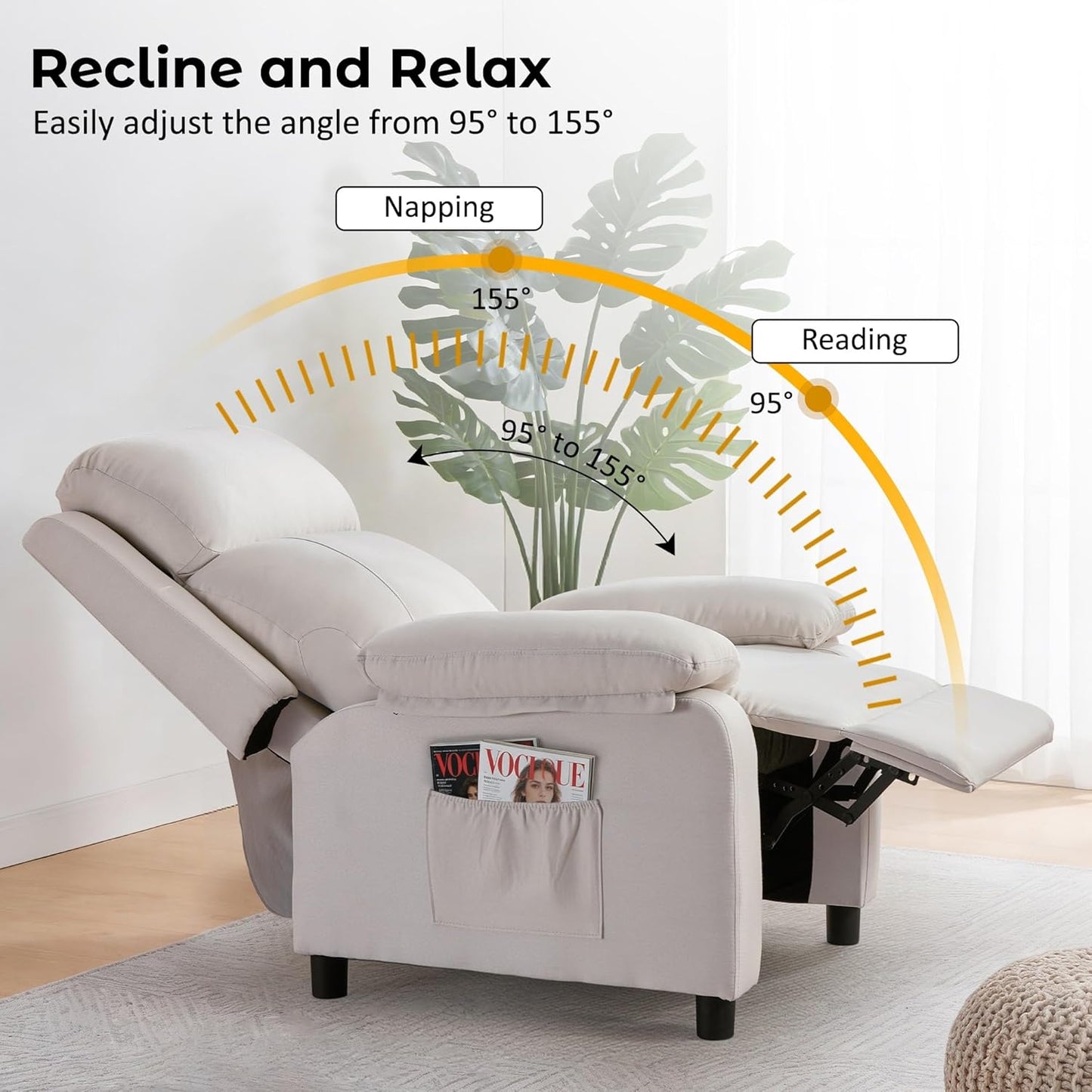 Korser Recliner Chair, 360 Swivel Rocker Chair for Adults, Small Rocking Recliner for Small Spaces, Upholstered Fabric Glider Recliner Nursery