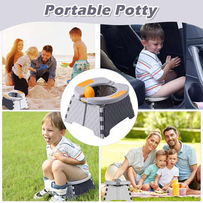 Portable Potty Chair for Toddlers with Splash-Proof Design, Foldable Travel Potty with Bag & 30 Refills - Kids Toilet for Car, Camping, Indoor - Easy Clean Baby Potty Training Seat(Red-blue)