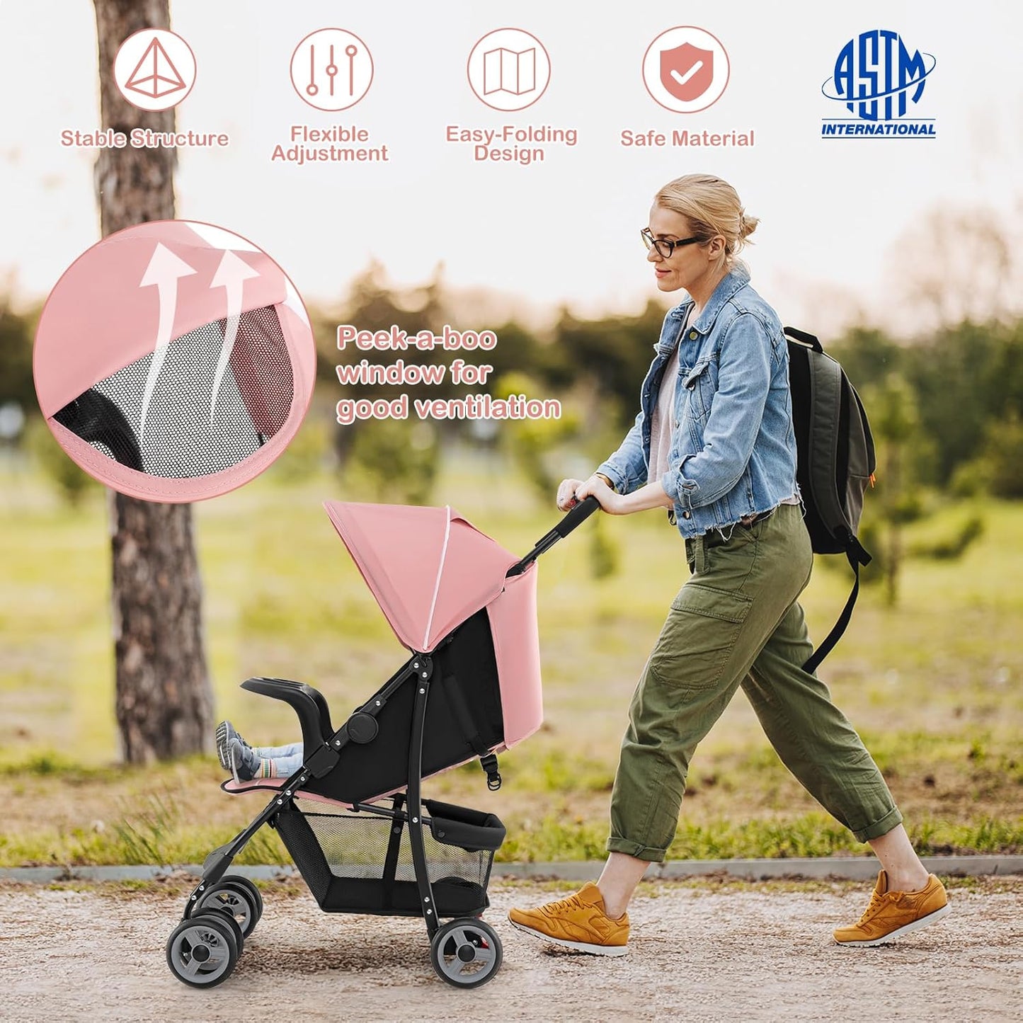 HONEY JOY Lightweight Stroller, Compact Travel Stroller for Airplane, Toddler Fold Pushchair w/Adjustable Canopy & Backrest, Storage Basket, Umbrella Stroller for Infants (Gray)