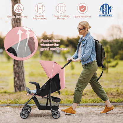 HONEY JOY Lightweight Stroller, Compact Travel Stroller for Airplane, Toddler Fold Pushchair w/Adjustable Canopy & Backrest, Storage Basket, Umbrella Stroller for Infants (Gray)