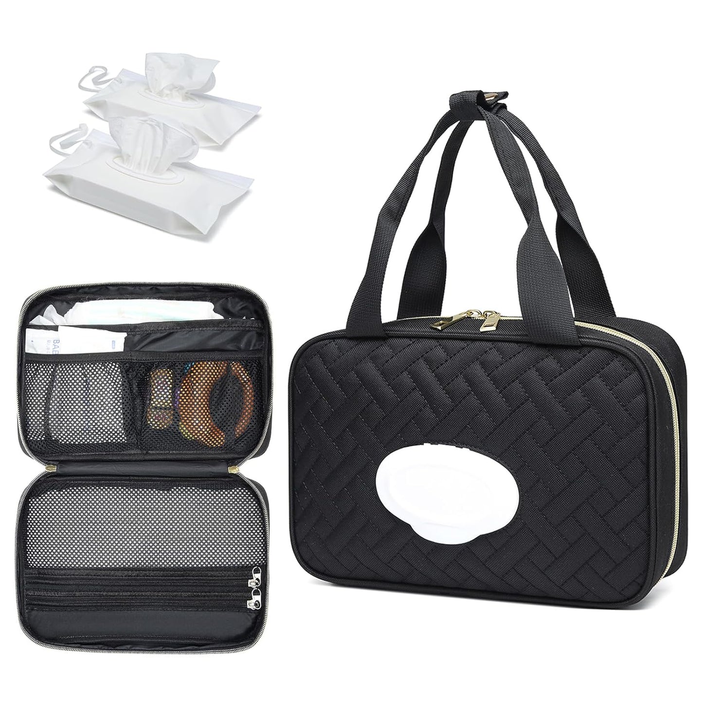 Diaper Bag Organizer with 2 Pieces Wipes Dispensers, Portable Stroller Mini Diaper Bag Pouches Travel Gear, Foldable Newborn Baby Essentials, Small Clutch, PInk