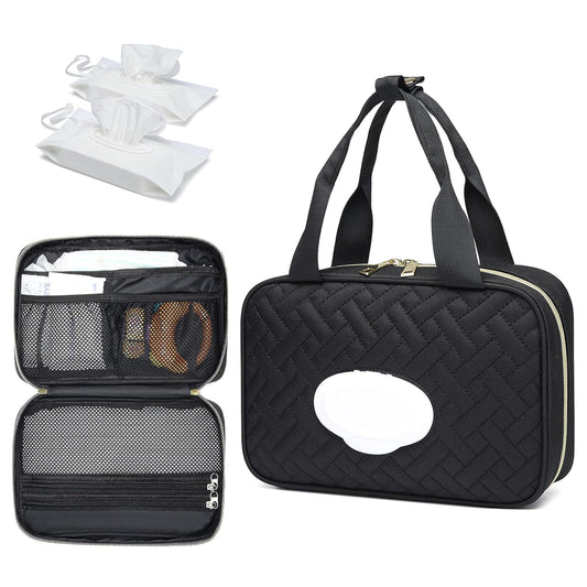 Diaper Bag Organizer with 2 Pieces Wipes Dispensers, Portable Stroller Mini Diaper Bag Pouches Travel Gear, Foldable Newborn Baby Essentials, Small Clutch, PInk