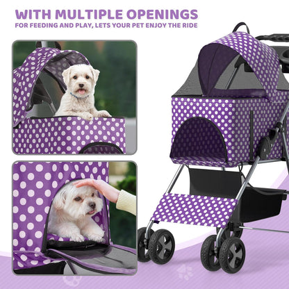 Magshion Compact Pet Stroller for Small-Medium Dogs/Cats up to 22lbs, 4-Wheel Lightweight Umbrella Shaped Portable Puppy Travel Jogger with Breathable Mesh, Cup Holder & Rear Storage, Black