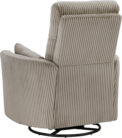 Lexicon Modern Swivel Glider Recliner Chair, Nursery Glider, Corduroy Fabric Upholstery Recliner with 2 Lumbar Pillows, Manual Reclining Sofa Chair for Living Room/Office/Apartment, Beige