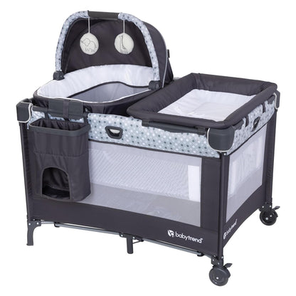 Baby Trend Nursery Den Playard with Snooze Pod and Flip Over Changer, Diamond Sage