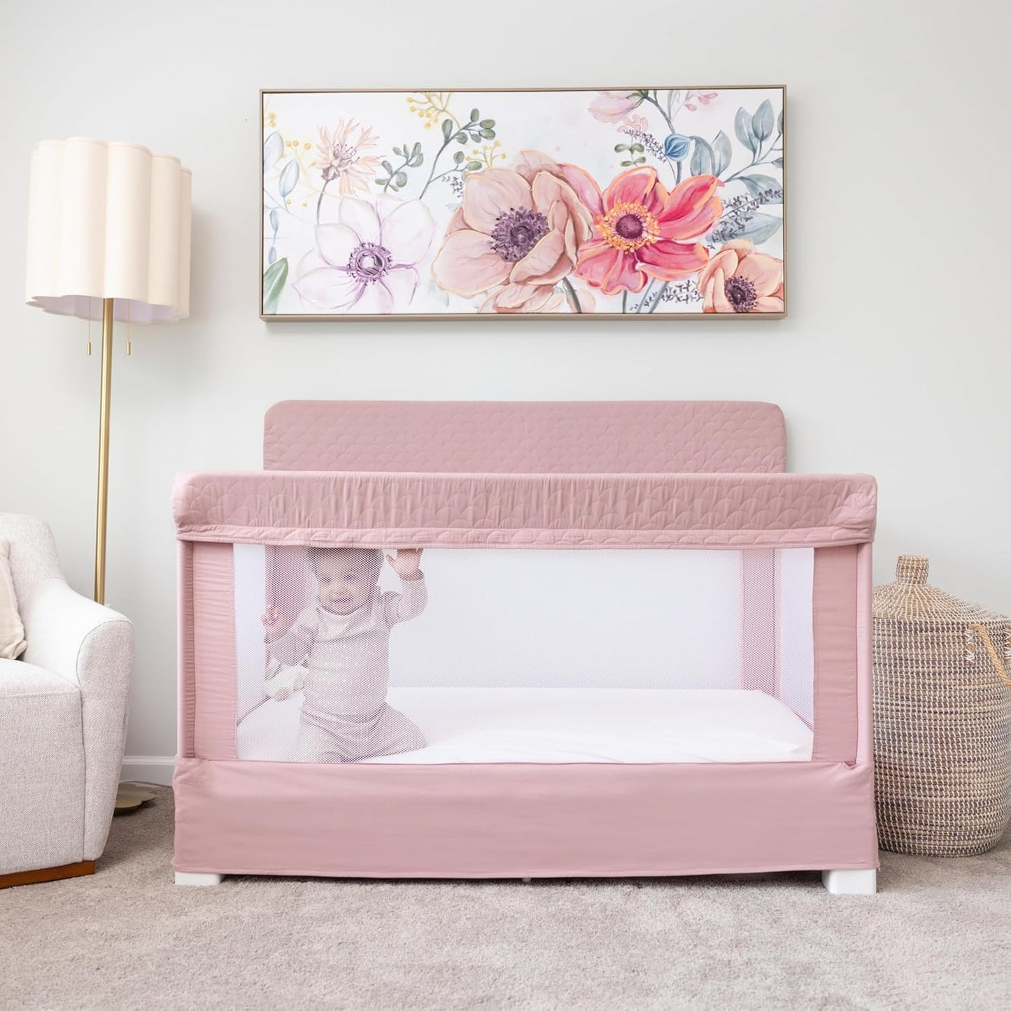 Baby Delight Lunaire Full Size Crib | Breathable Mesh Baby Crib | Tool-Free Assembly Baby Bed | Charcoal Tweed