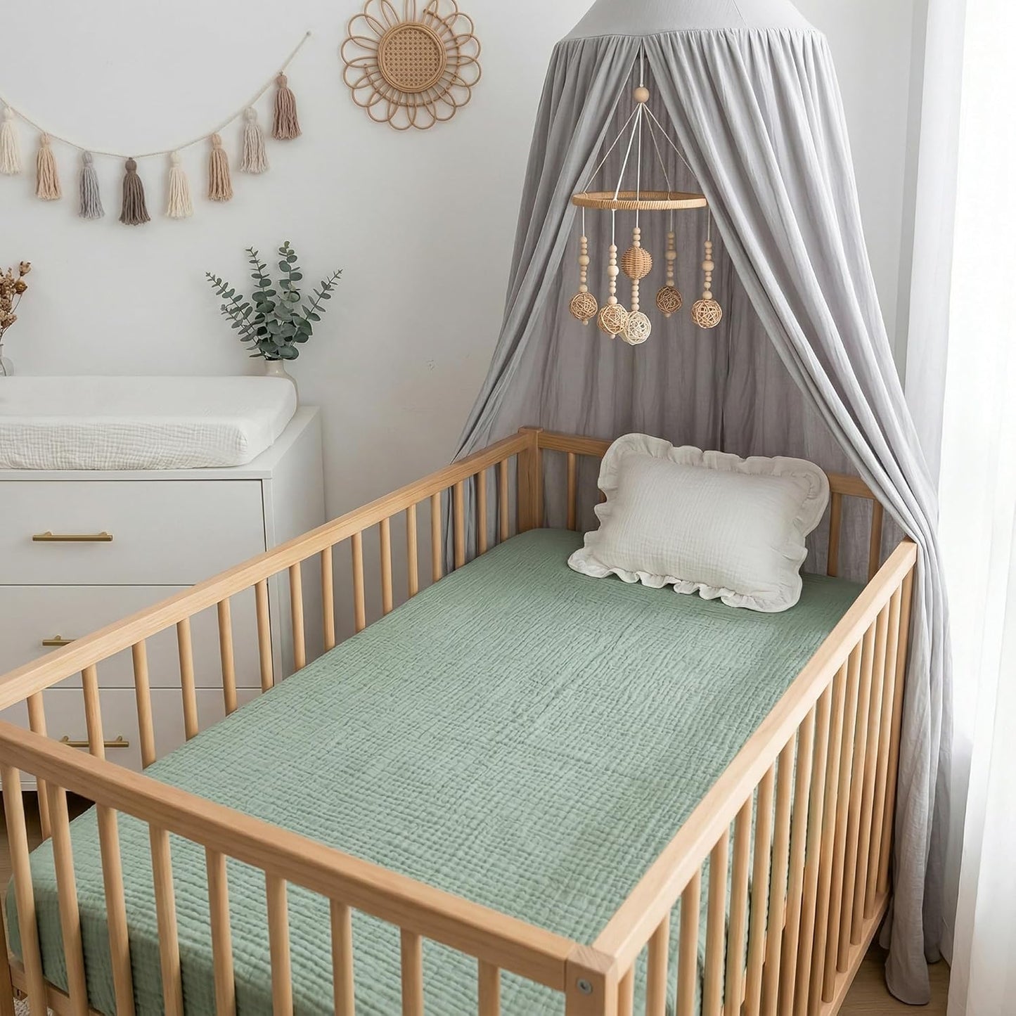 Muslin Bassinet Sheet Compatible with Maxi-COSI Iora & Iora Air Bedside Sleeper - 100% Cotton Rectangular Mattress Pad Cover (33"x20"), Breathable & Soft, Boho (1 Pack Blue)