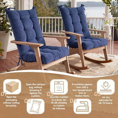 Rocking Chair Cushion with Ties Non-Slip Outdoor Rocking Chair Cushion Set Waterproof Fade-Resistant Porch Garden Patio Glider Rocker Cushions