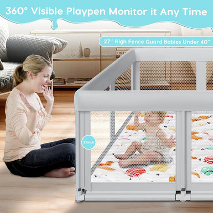 Fshibila 74" ×50" Large Baby Playpen, Baby Playard for Babies and Toddlers, Baby Fence Play Pens for Indoor & Outdoor, Sturdy Safety Play Yard with Soft Breathable Mesh, Anti-Fall, Grey
