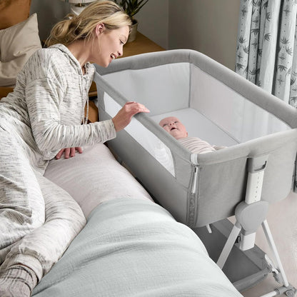 Cowiewie Bassinet Bedside Sleeper, Baby Bassinet with 7 Adjustable Height, Bedside Bassinet for Baby with Storage, Breathable Mesh & Mattress, Portable Bassinet Easy Folding (Pyramid Light Gray)