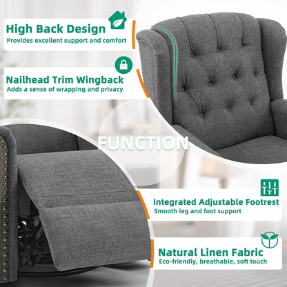 VIVIJASON Power Swivel Rocking Recliner Chair with Massage & Heat, Electric Rocker Nursery Glider Chair, Wingback Tufted Upholstered Recliner W/Type-C & USB Ports for Living Room, Bedroom, Beige