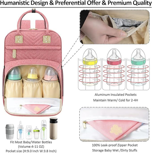 Tenot Baby Diaper Bag Backpack Tote for Women Large Capacity with Insulated Pockets Multifunctional Waterproof Diaper Bags For Baby Girl Boy Mama Maternity Travel Bag Pink