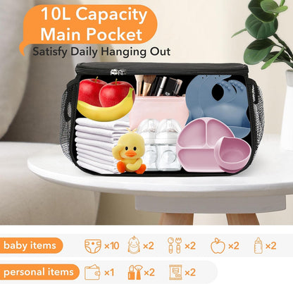Miracle Baby Stroller Organizer Bag for Mom,Universal Stroller Storage Caddy Diaper Bag- Compatible with Most Stroller - Multifunctional Larg(Grey Star)