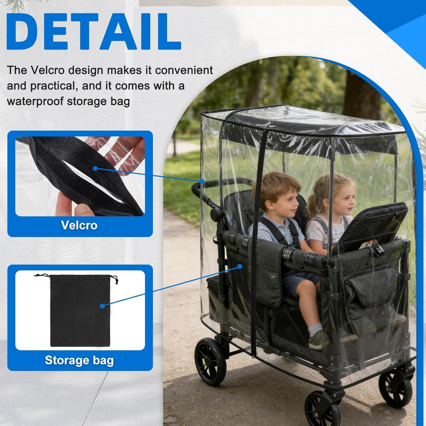 Rain Cover for WonderFold W4 Wagon Original,Elite, Luxe – Waterproof & Windproof Stroller Accessories – Full Coverage Clear Shield with Side Zipper