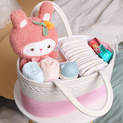 ABenkle Baby Diaper Caddy, Nursery Storage Bin and Car Organizer for Diapers and Baby Wipes, Cotton Rope Diaper Basket Caddy, Changing Table Diaper Storage Caddy