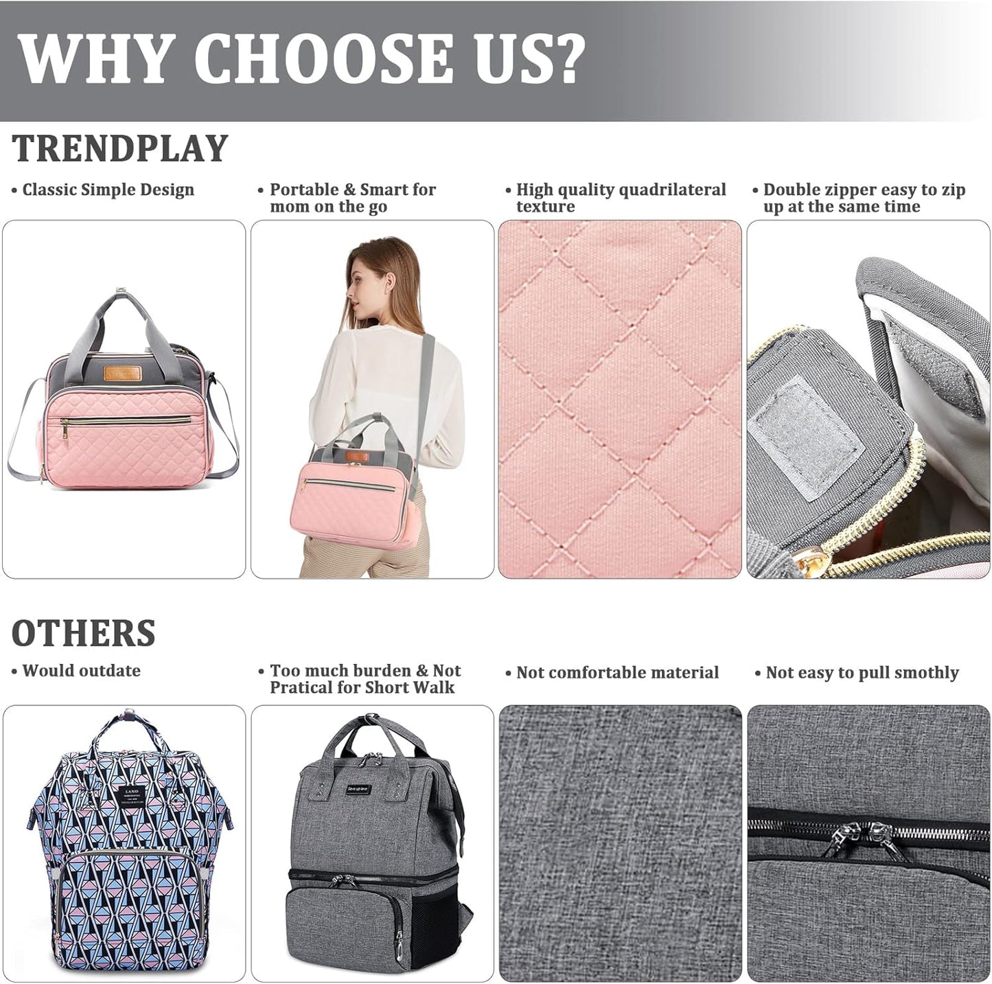Small Diaper Bag Tote for Girls Baby Nappy Bag - Travel&Outdoor Stroller Organizer Cute Diaper Maternity Bag for Mom Daddy