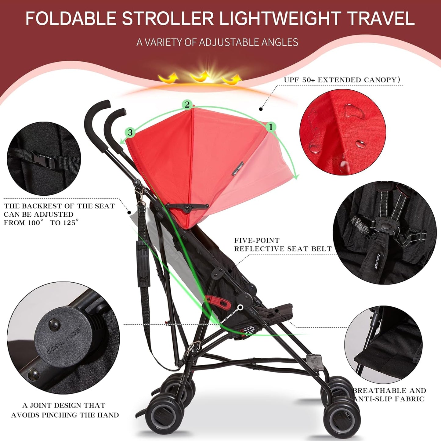 Lightweight Travel Stroller, Cool Kids Baby Portable Stroller with Carrier for Walking, Shopping, and Playgrounds