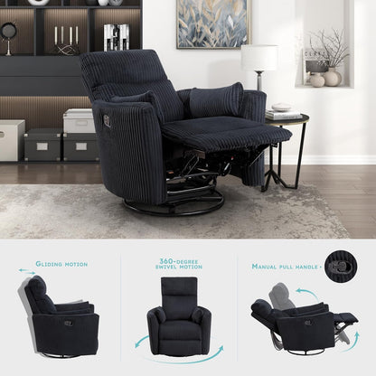 Lexicon Modern Swivel Glider Recliner Chair, Nursery Glider, Corduroy Fabric Upholstery Recliner with 2 Lumbar Pillows, Manual Reclining Sofa Chair for Living Room/Office/Apartment, Beige
