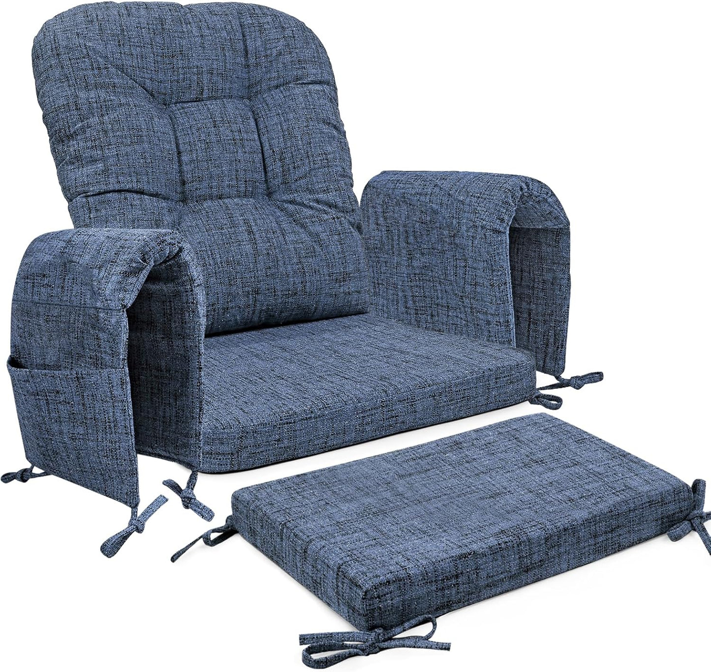 SINOSSO Glider Rocker Cushion Set (5 Pcs), Soft Blended Fabric High-Density Support Foam Seat Cushions with Ties, Fits Rocking Chair/Nursery Glider & Ottoman, Black-Gray