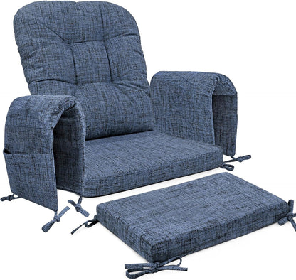 SINOSSO Glider Rocker Cushion Set (5 Pcs), Soft Blended Fabric High-Density Support Foam Seat Cushions with Ties, Fits Rocking Chair/Nursery Glider & Ottoman, Black-Gray