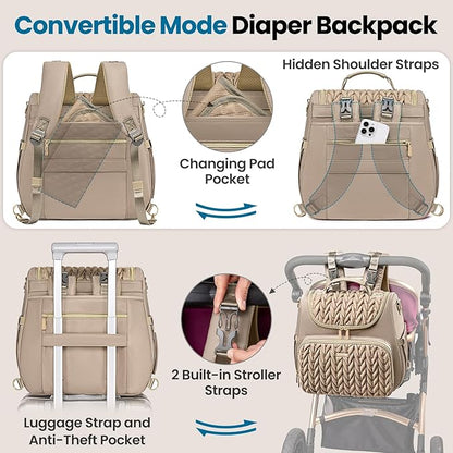 Tealari 4 in 1 Convertible Diaper Bag Backpack,Waterproof Baby Diaper Bag with Changing Pad,Converts into Baby Tote Bag,Diaper Backpack,Stroller Bag and Crossbody Diaper Bag