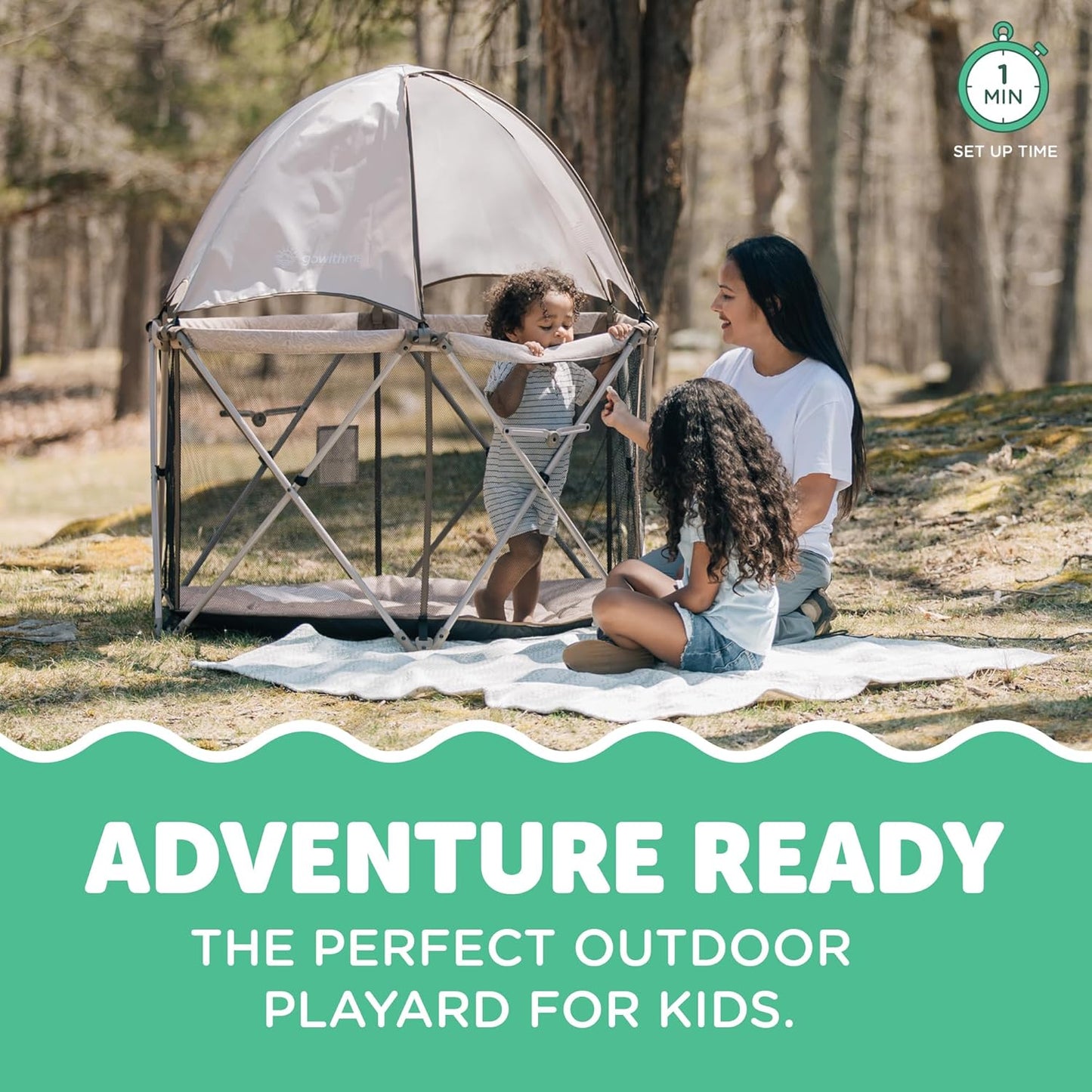 Baby Delight Go With Me Eclipse Mesh Portable Playard | Playpen | Sun Canopy | Indoor and Outdoor | Watercolor Stripe Base