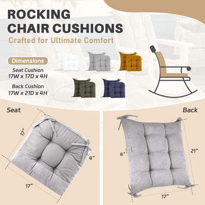 Rocking Chair Cushion with Ties Non-Slip Outdoor Rocking Chair Cushion Set Waterproof Fade-Resistant Porch Garden Patio Glider Rocker Cushions