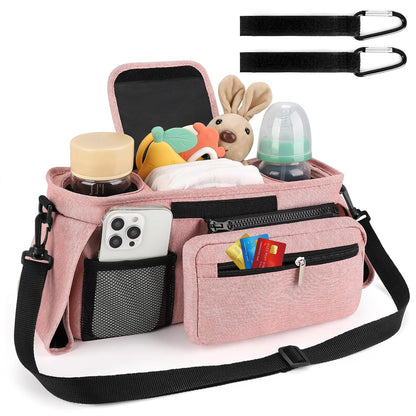 Accmor Universal Stroller Organizer with Insulated Cup Holder Detachable Phone Bag and Shoulder Strap,Stroller Bag Caddy Organizer Fits for Uppababy, Baby Jogger, Britax Strollers