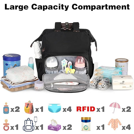 Jiefeike Diaper Bag Backpack, Baby Boys Girls Portable Baby Nappy Bags, Dad Mom Backpack Diaper Bag with Insulated Pockets RFID Anti-Theft Water-Resistant Pocket Stroller Straps