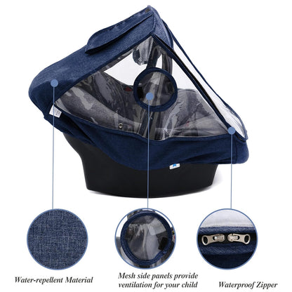Miracle Baby Car Seat Rain Cover, Universal Infant Car Seat Weather Shield with Storage Bag,Waterproof Baby Car Seat Cover with Breathable Ventilation, Baby Travel Accessories (Grey)