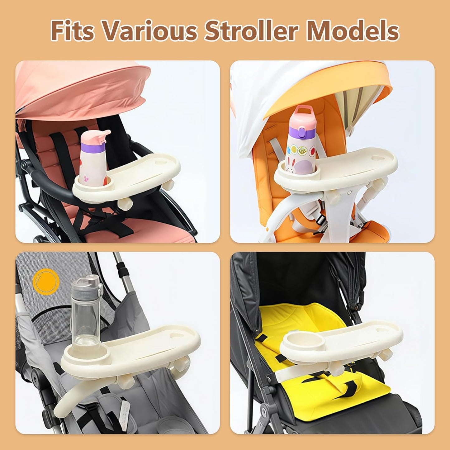 Li & Zhao Universal Stroller Snack Tray Attachment - Universal Snack Tray for Cloud Cup Holder Tray Plastic Accessories for Baby,Toddler(Beige)