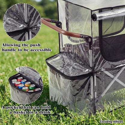 Big Size Rain Cover and Mosquito Net 2in1 for Wagon Stroller and Trolley Cart, Rain & Wind Canopy with Window for Camping and Sporting Events, Wagon Stroller Accessories (Cart Not Included)