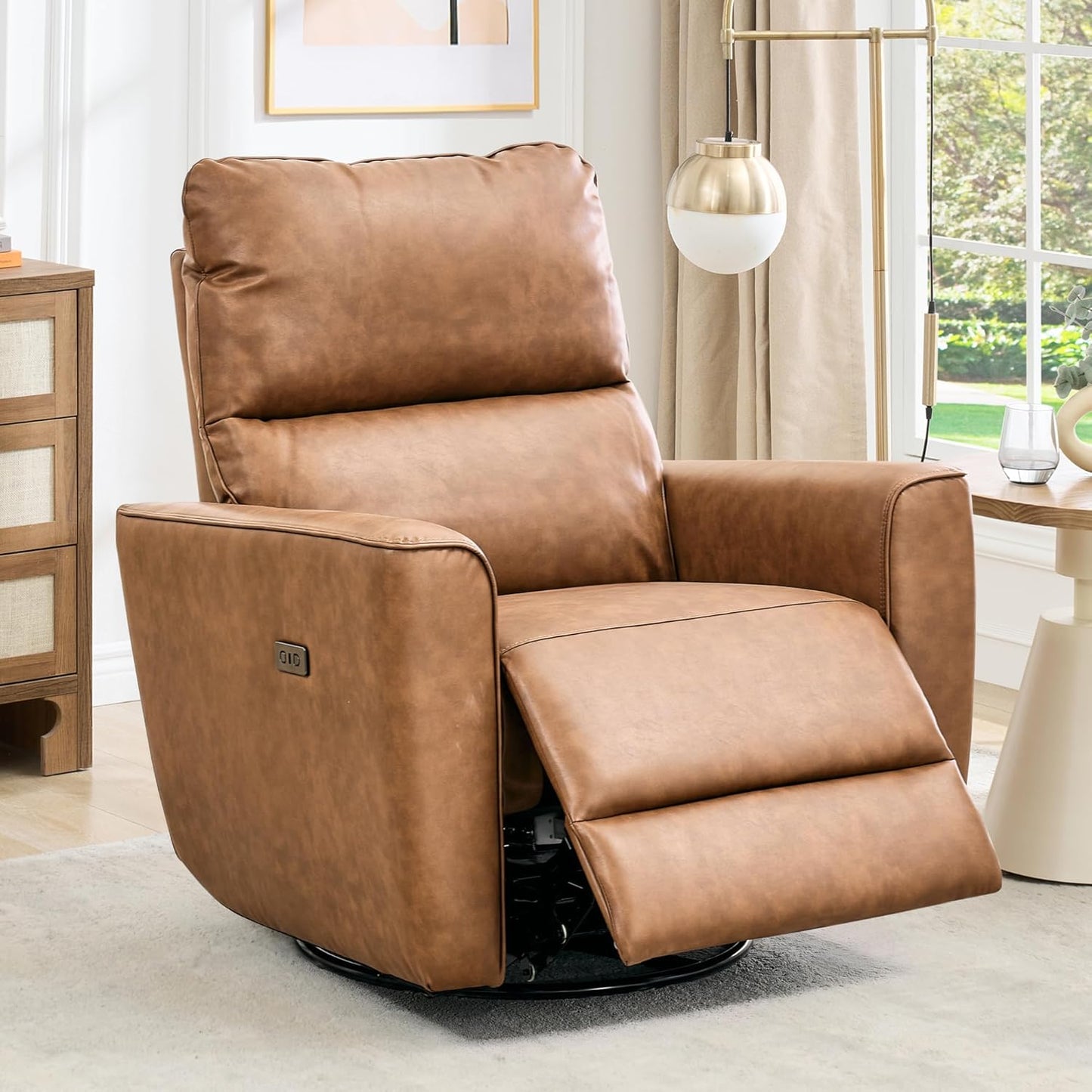 IDEALHOUSE Swivel Rocking Nursery Recliner Chair Rocker Recliner Glider Deep Seat PU Leather Sofa Chair with high Backrest for Nursery, Living Room, Bedroom & Home Movie Theater (Chocolate)