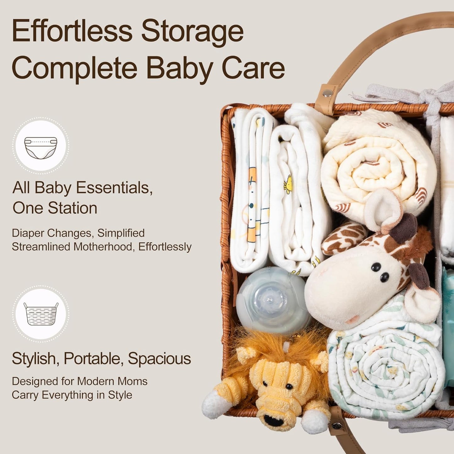 HBlife Large Diaper Caddy Organizer, Washable Waterproof, Portable Plastic Wicker Woven Basket with Divider, Nursery Diaper Station, Baby Shower Gifts Basket & Car Organizer