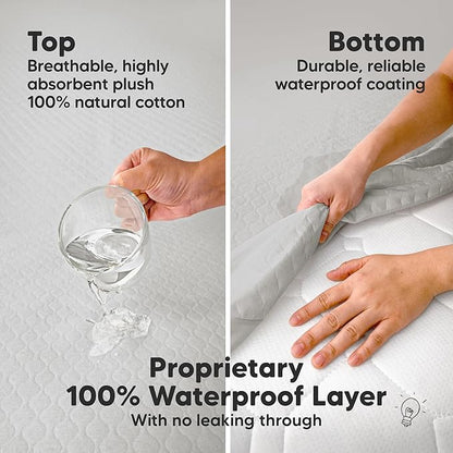 2-Pack Waterproof Crib Mattress Protector Cover Fitted - Quiet Baby Crib Mattress Pad Sheets, 52" x 28" Soft Quilted Cotton Baby Sheet, Machine Washable, Easy Fit, Durable (Granite/Mavy)