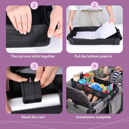 Babenest Stroller Snack Tray for Wonderfold Wagon W2, Foldable Thickened Snack Tray with Cup Holder, Storage Mesh Bag & Pen Slot, Easy to Clean Snack Board for Drawing