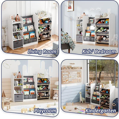 IKALIFE Kids Toy Book Storage Organizer - Large Bookshelf with 7 Removable Bins, Baby Bookshelf and Toy Storage, 4-Tier Book Shelf for Kids Room, Playroom, Classroom, 55 inch, Cream