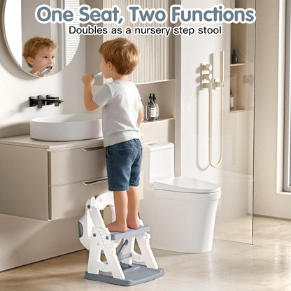 Potty Training Seat, 2 in 1 Potty Training Toilet with Step Stool for Boys Girls, Toddler Toilet Seat with Stabilizer Crossbar, Anti-Slip Pads and Splash Guard, Pink
