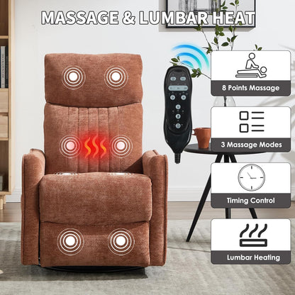 Trustyue Swivel Rocker Recliner Chair, 360° Swivel Recliner with Heat and Massage, Rocker Recliner Nursery Glider Chair with Side Pockets for Living Room (Beige, Fabric)