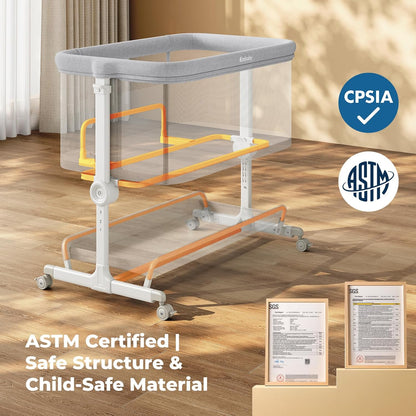 Ezebaby Baby Bassinets Bedside Sleeper, Portable Bedside Bassinet for Baby Newborn Infants with Adjustable 7 Heights and All Mesh Sides, Newborn Crib with Mattress and Soft, Breathable Sheet | Baby bassinets